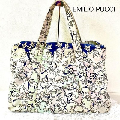 EMILIO PUCCI Large Pile Tote Bag Floral Print Purple Blue Geometric Flower
