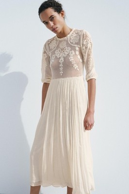 ZARA NEW WOMAN SS25 ZW COLLECTION EMBROIDERED DRESS Ecru