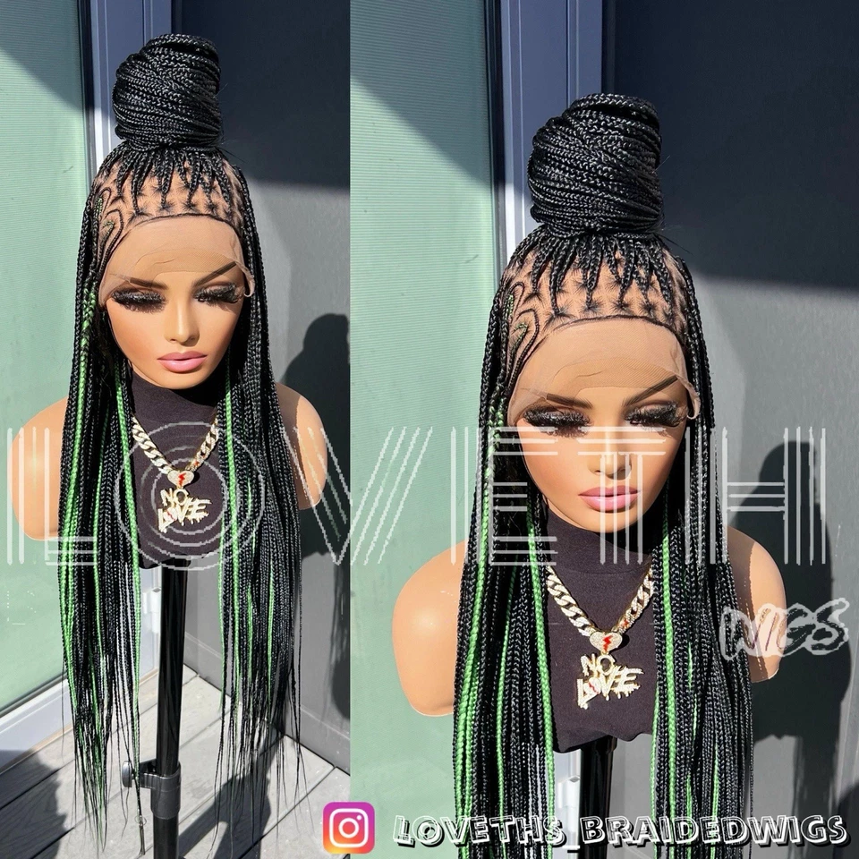 Se envía al día siguiente (ENVÍO 2 DÍAS) Peluca trenzada de encaje completo Cornrow, trenza negra sin nudos Foto 3 de 4