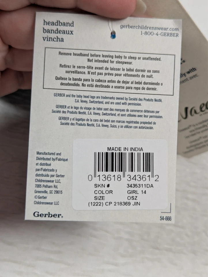 Diadema suave para bebé Gerber - abetos - tamaño: 0 talla - paquete de 2 Foto 4 de 4