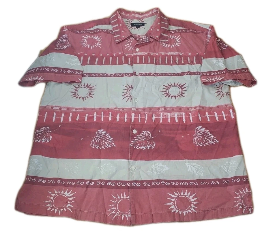Camisa Hawaiana True Grit Hombres Grande De Colección EE. UU. Cuello Lazo SOL Rayas Roja Playa Foto 3 de 4