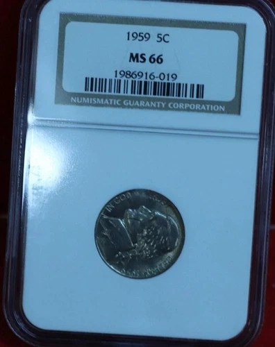 Uncirculated 1959 Philadelphia Mint Jefferson Nickel NGC Graded MS66