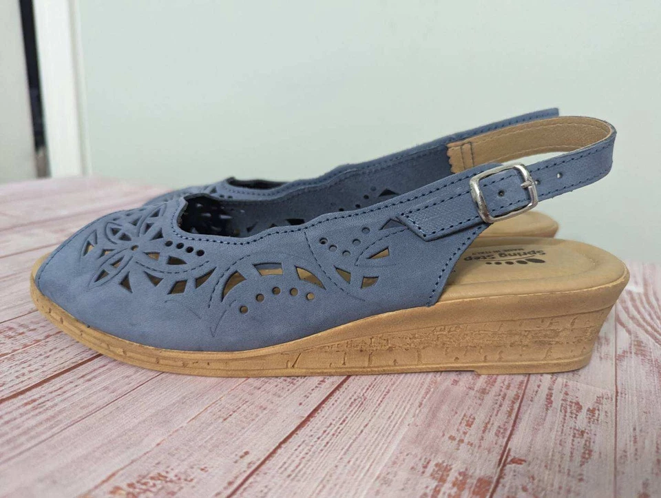 NIB Spring Step Womens 42 (11.5-12) Leather Blue Sandal Orella Strapback Perfora - Image 3 of 4