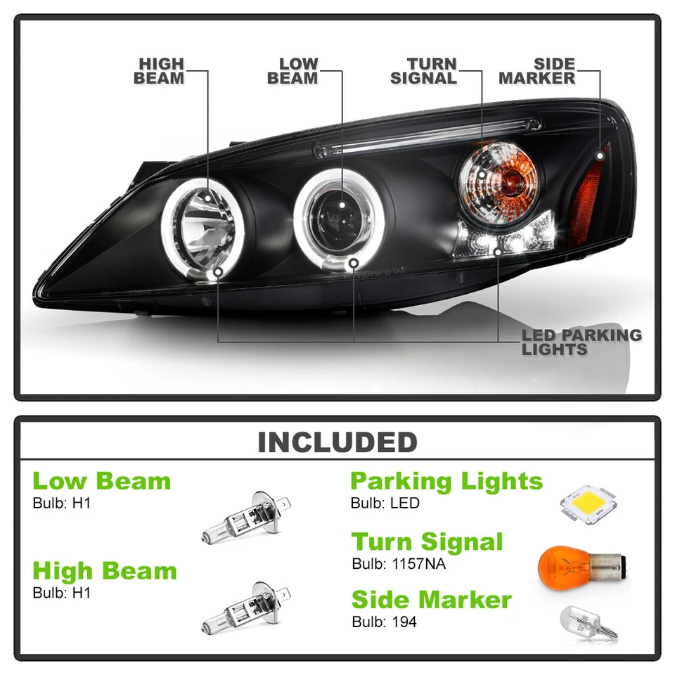 Blk 2005-2010 Pontiac G6 LED Halo Projector Headlights Lamps Left+Right 05-10 - Image 4 of 4