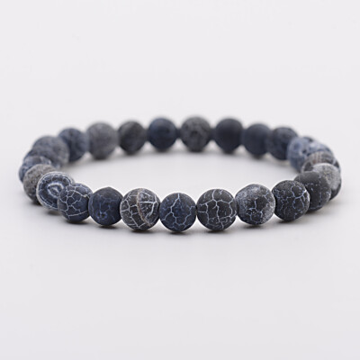 8'' Natural Stone Matte Black Snake Skin Agate 8mm Beads Elastic Stretch Bracelet