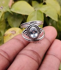 Blue Topaz Gemstone Ring Solid 925 Sterling Silver Handmade Beautiful Ring MK 