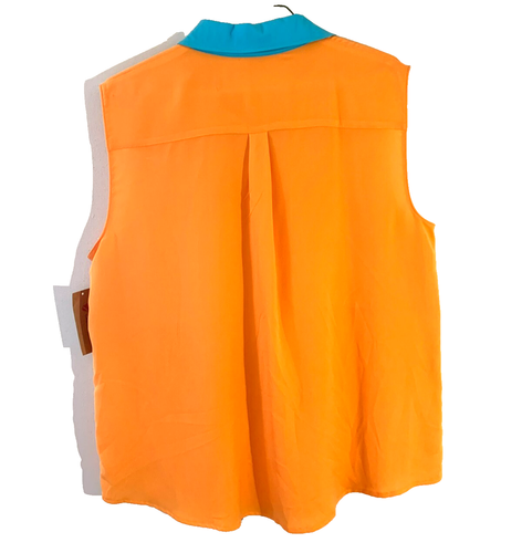 Cremieux Cute Sleeveless Blouse SzL button front bright orange w/turq Collar NWT - Picture 5 of 6