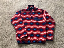 Patagonia Womens Sweater Small Red Aztec Lightweight Synchilla Snap T Pullover