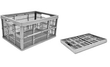 Pack of 2 - 32L Grey Plastic Folding Storage Container Portable Basket Crate Box