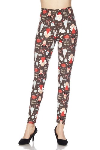NEW MIX Women Christmas Legging XL-XXL Santa Holly Jolly Print High Rise Fits - Picture 5 of 7