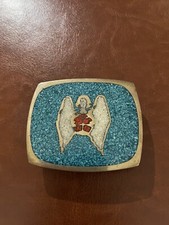 Vintage Collectible Belt Buckle Mexico Turquoise Pieces Flying Bird