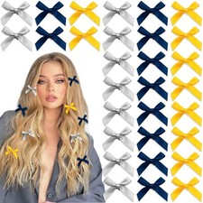 30 PCS Mini Bow Hair Clips Yellow  Grey Satin Ribbon Small Hair Bows