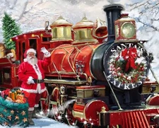 35" Fabric Panel - David Textiles Digital Santa Claus Express Train Locomotive