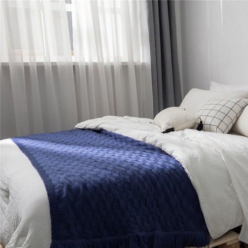 Soft Knitted Throw Thread Sofa Plain Blanket Bed Towel Office Tassel Blankets - Picture 13 of 71