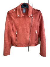 Faux Suede Orange Biker Jacket Size 10 Uk/ Medium