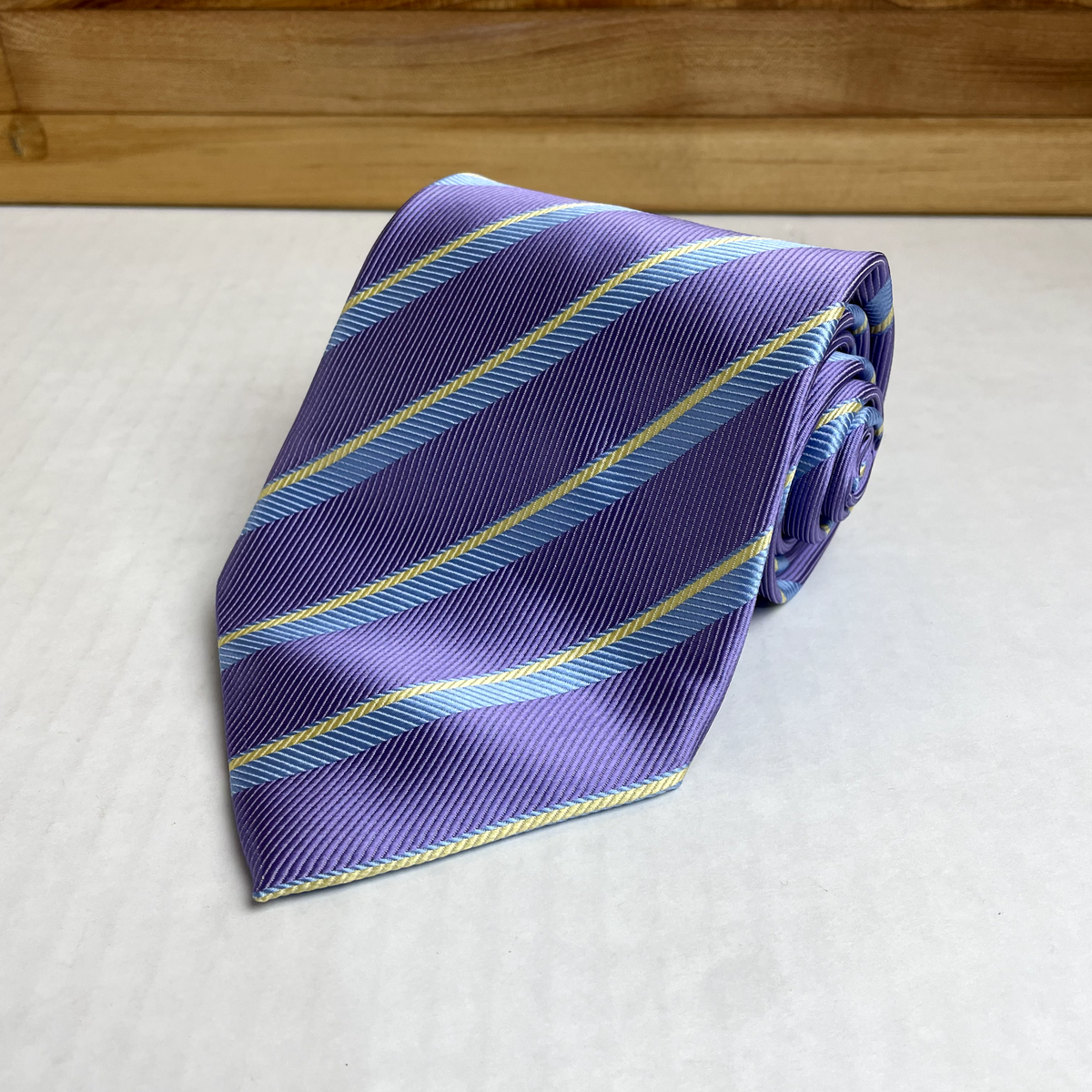Deng Ying Shanghai 100% Chinese Silk Tie Lavender Striped