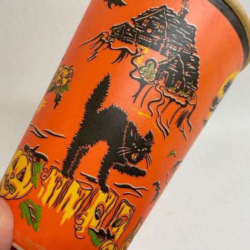 Lot VTG Halloween Reed Co. Waxy Paper Cups Witch Cat Bat Pumpkin Haunted House 4 - Picture 8 of 11