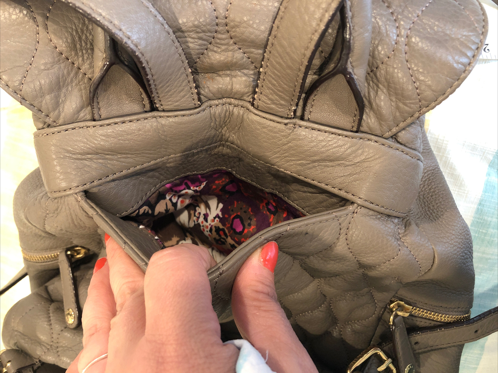 Vera Bradley Quilted Backpack Mushroom Color Leather