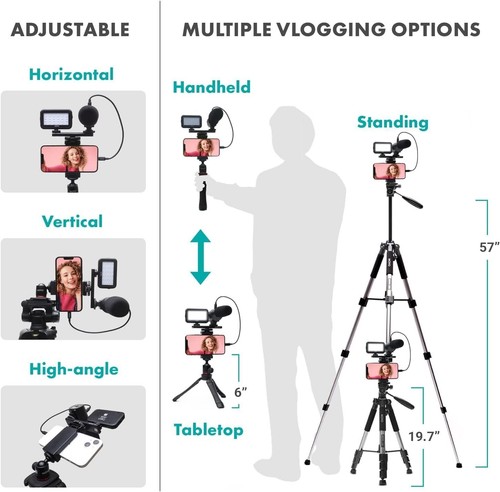 Movo iVlogger Vlogging Kit per iPhone treppiede fullsize - compatibile Lightning - Foto 8 di 15