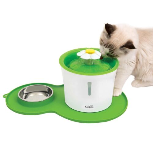 CAT Flower Water Fountain + Placemat Kit BPA FREE + 5 Filters + 3 Settings