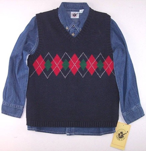 NWT Good Lad Boy's 3 Pc. Argyle Vest, Denim Shirt & Pants Outfit Set, 5, $46 - Picture 2 of 5