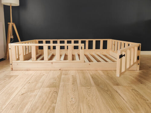 Handmade wooden toddler floor bed with rails and gate, Montessori floor bed - Picture 8 of 10