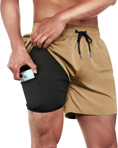 Mens Swim Trunks Swim Shorts Quick Dry 5 Inch Inseam Beach Shorts with Compressi