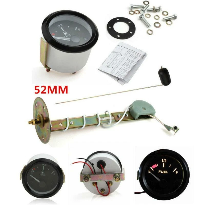 Mini 2"52mm Negro Redondo Coche Camión Nivel de Combustible LED Medidor Medidor E-1/2-F Puntero Kit Foto 2 de 4