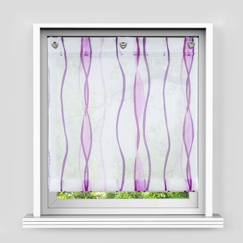 Bedruckte Raffrollo Wellenmuster Raffgardine Voile Küchengardine mit Ösen Modern - Bild 45 von 73