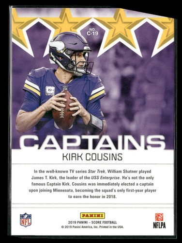 Puntuación #C-19 Kirk Cousins Captains Purple Minnesota Vikings 2019 - Imagen 2 de 2