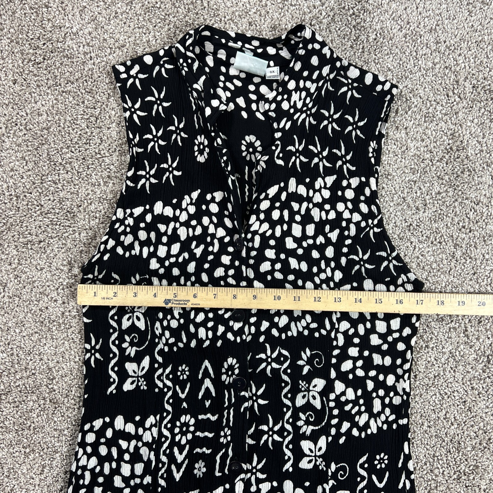 Buster N Bogi Dress 0X Black White Batik Button Front Sleeveless Flowy Floral