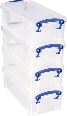 Really Useful 0,9 Liter Klar Kunststoff Aufbewahrung / Stifte Box 4er Pack