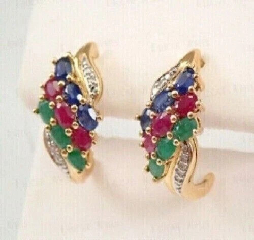 2Ct Oval Cut Lab-Created Blue Sapphire Stud Earrings In 14K Yellow Gold Plated - Picture 1 of 4