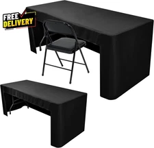 2 Pack Black Tablecloth for 8FT Trade Show Table Covers Open Back Folding Tab...