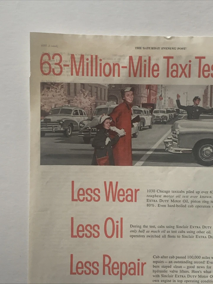 1954 Sinclair Motor Oil PRINT AD Taxi Test Yellow Cab Co Drivers Chicago VTG 50s - Image 2 of 4