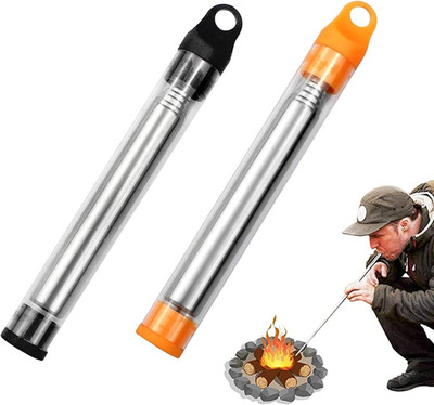 2x Outdoor Pocket Bellow Stainless Steel Telescopic Blow Fire Tube Blowpipe Tool