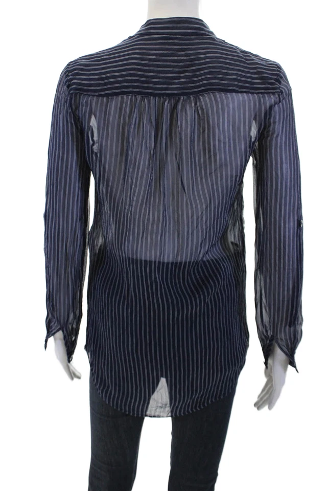 Camisa Diane Von Furstenberg para mujer a rayas con botones azul marino talla 0 Foto 3 de 4