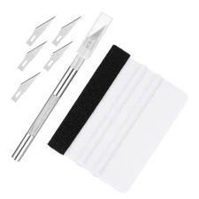 1set Vinyl Squeegee Felt Edge Fabric Scraper with Craft Knife, White