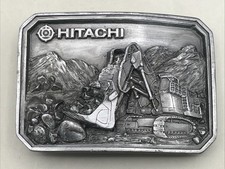 Vintage Hitachi Silver Belt Buckle Excavator Construction Mountains 880897 Rare