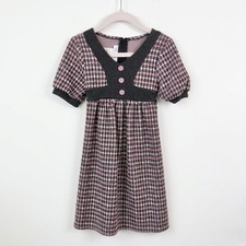 BONNIE JEAN Girls Houndstooth Knit Dress Puff Sleeve Pink Grey Size 4