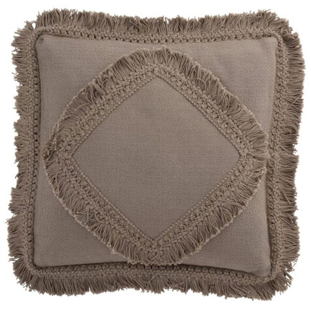 Coussin salon taupe 45x45 cm à franges pour ambiance cocooning chambre