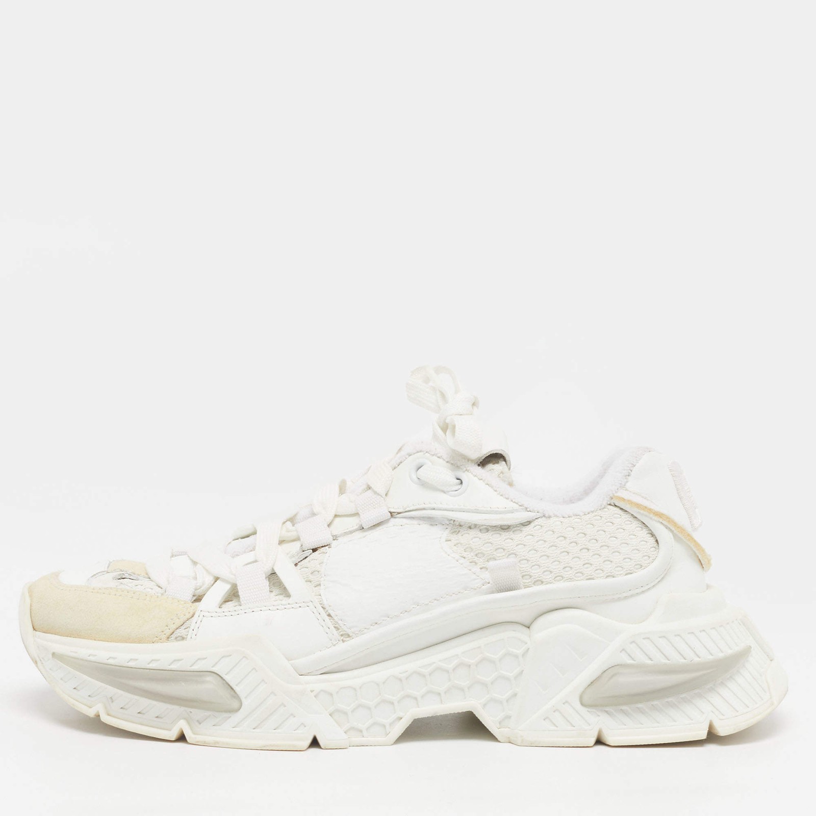 Dolce Gabbana Airmaster Size 37.5 White Leather and Mesh Lace Up Sneakers