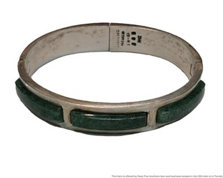 Vintage Taxco Mexican Sterling Silver Aventurine Cuff Bangle Ladies Signed HC