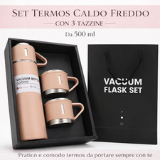 Borraccia Thermos 500ml Acciaio con 3 Tazzine Set Termico Caldo Freddo Regalo