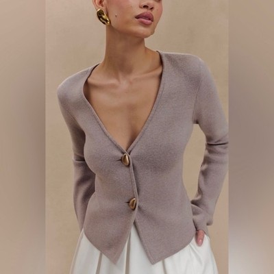 Meshki Velda Wide Sleeve Knit Cardigan Stone Marble Button Front V Neck XS