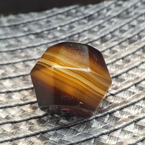 Antique Yemeni Agate Bead 20mm Rare Faceted Geometric Banded Sulemani Focal Bead