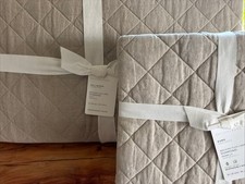 3 Pc Set Belgian Flax Linen Diamond Full Queen Quilt 2 Euro Shams Dark Flax NWT