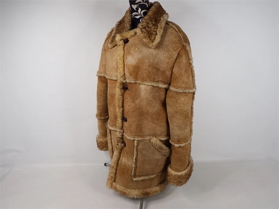 Rare Vintage 70s Shearling Sheepskin Leather Coat Men's Size-XL(Made in USA) - Image 2 of 4
