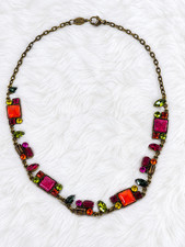 POGGI Paris Multicolor Crystal Statement Necklace 16" Vintage Gold Tone
