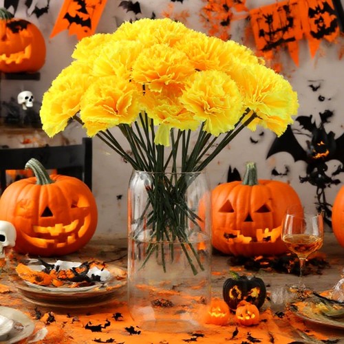 50 Pcs Artificial Marigold Flowers, Silk Marigolds Bulk with Stems, Silk Flow... - Foto 7 di 9